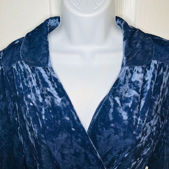 Modcloth Peak of Chic Crushed Velvet Top Faux Wrap Puff Sleeve Blue S - Picture 6 of 11